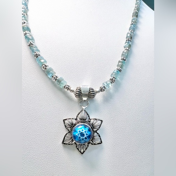 BLUE QUARTZ/MURANO GLASS NECKLACE SET - Picture 3 of 8